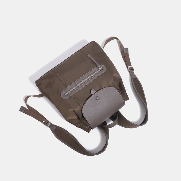 Structured flap backpack handbag with snap closure and front zip pocket, detail view 4