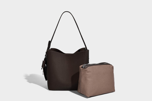 Pebbled leather-look bucket shoulder bag with zip inner pouch and adjustable crossbody strap, detail view 20