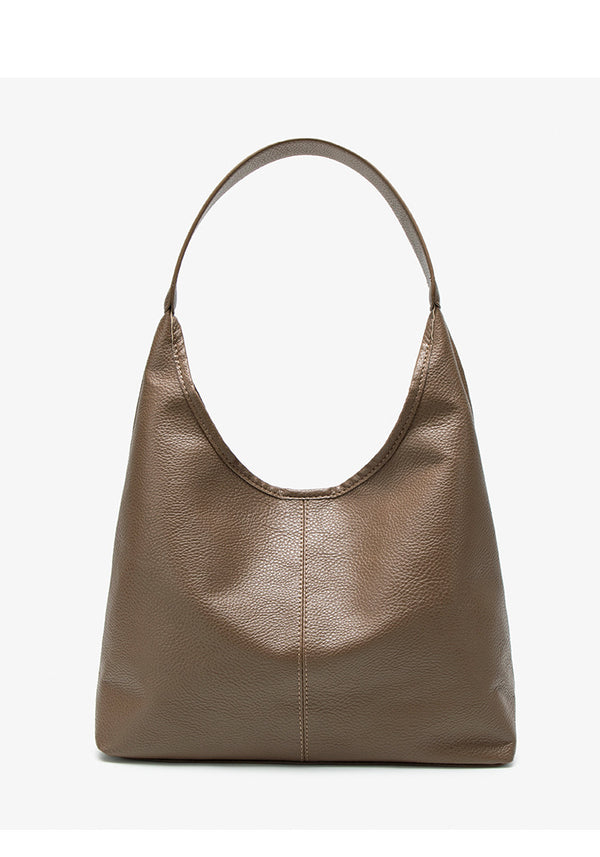 Large slouchy hobo shoulder bag in pebbled matte leather-look finish with single flat strap, detail view 14