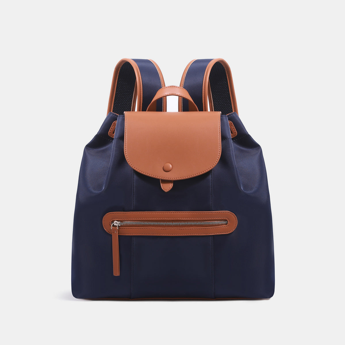Structured flap backpack handbag with snap closure and front zip pocket, detail view 8