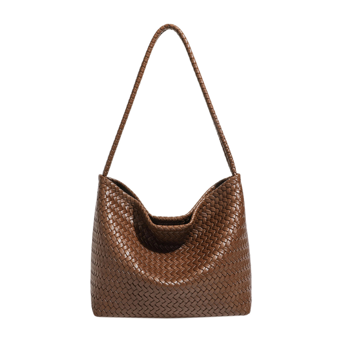 Woven leather-look hobo shoulder bag with braided strap and matching zip pouch, detail view 5