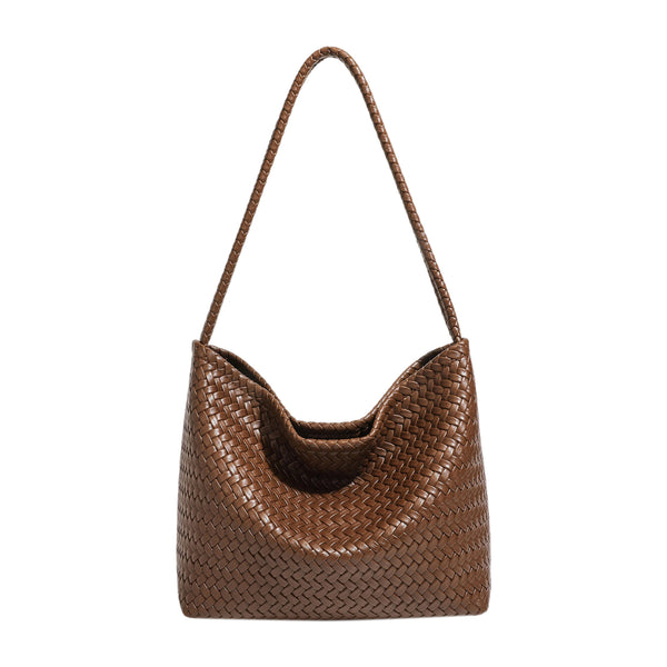 Woven leather-look hobo shoulder bag with braided strap and matching zip pouch, detail view 5