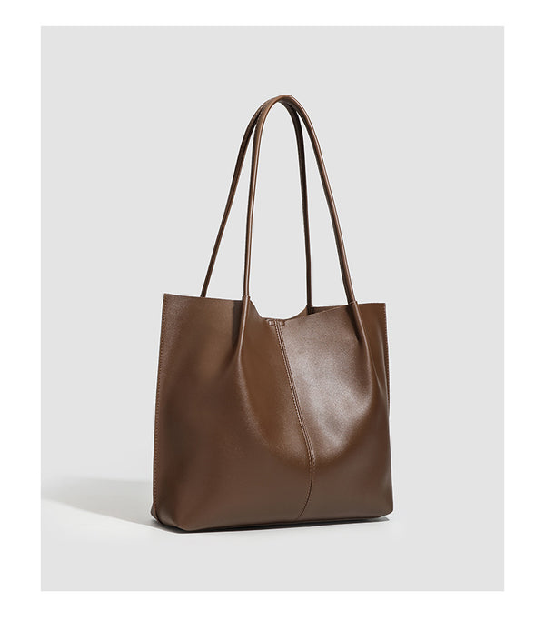 Large slouchy matte leather-look tote bag with double shoulder straps and centre seam detail, detail view 13
