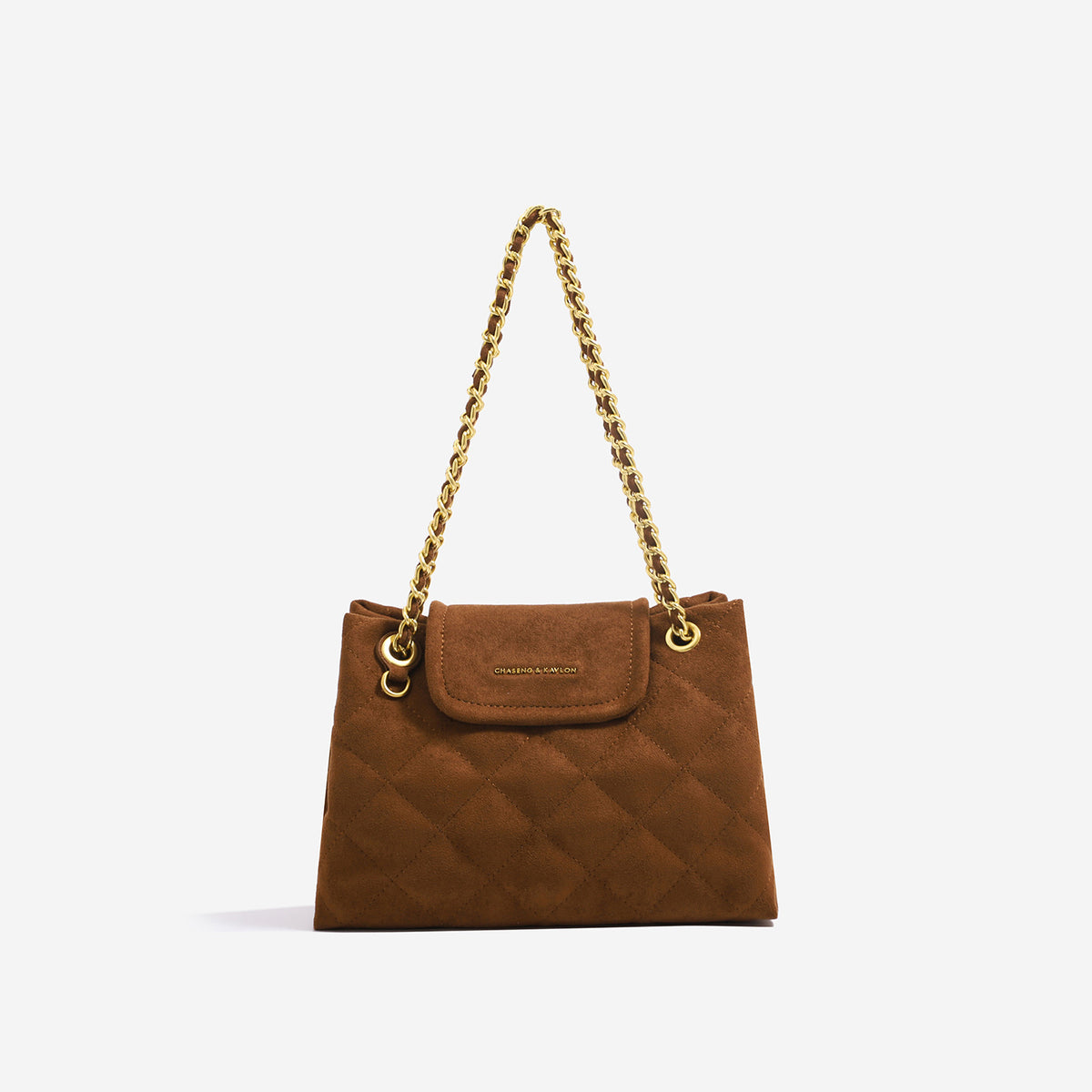 Große gesteppte Schultertasche mit Rautensteppung, Kettenriemen und vorderer Überschlagtasche, Detailansicht 6