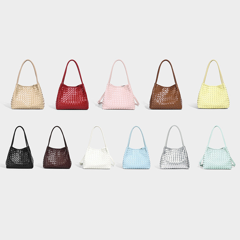 Glänzend gewebte Schultertasche im Shopper-Stil mit geflochtenen Doppelhenkeln in Mintgrün, Detailansicht 2