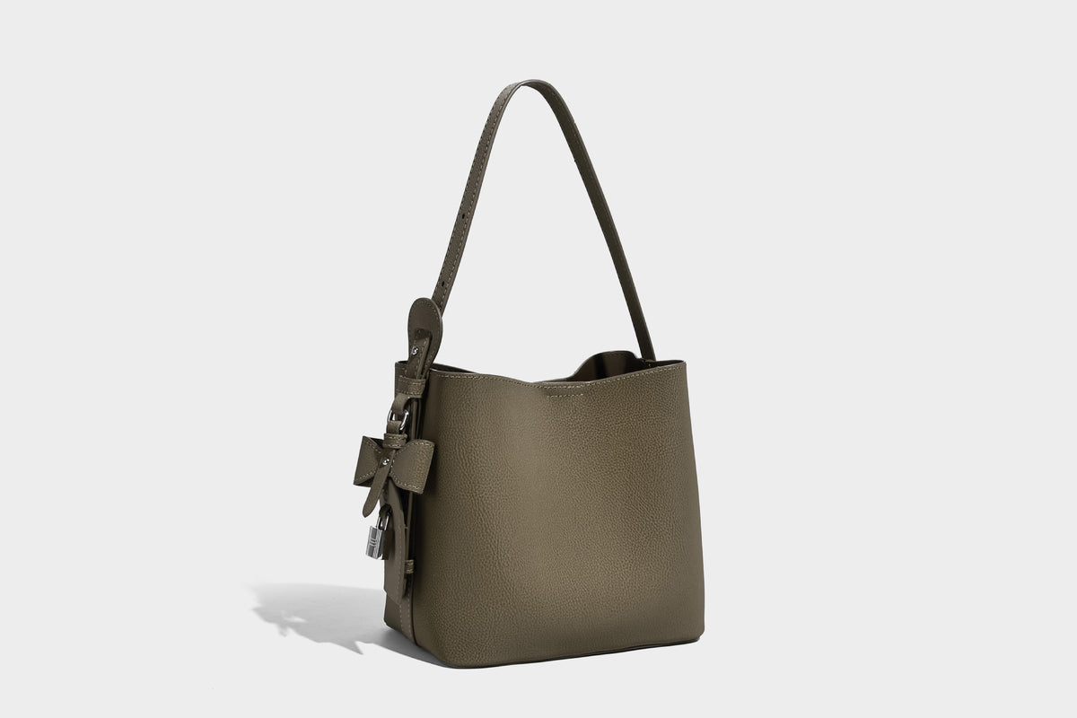 Pebbled leather-look bucket shoulder bag with zip inner pouch and adjustable crossbody strap, detail view 26