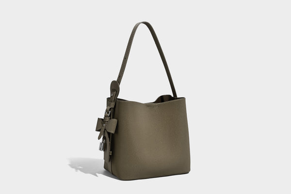 Pebbled leather-look bucket shoulder bag with zip inner pouch and adjustable crossbody strap, detail view 26