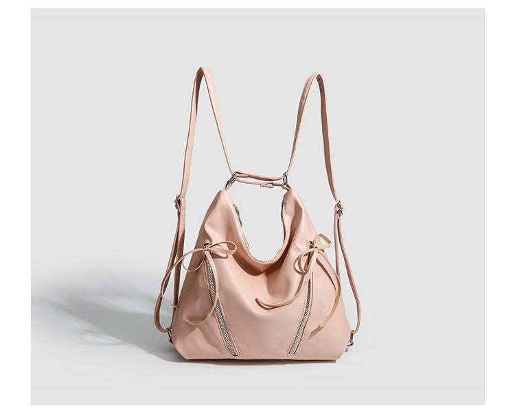 Slouchy hobo shoulder bag with bow detail and silver-tone hardware, detail view 13