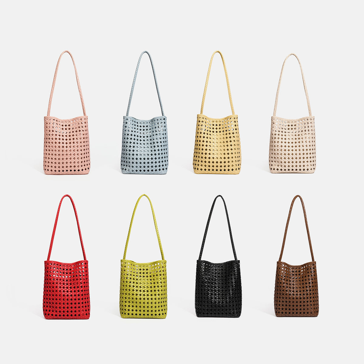 Altrosa Bucket-Bag aus offenmaschigem Webmaterial mit langem Flechtriemen und passender Innentasche mit Reißverschluss, Detailansicht 2