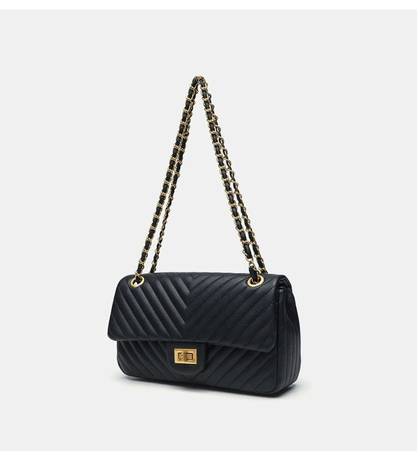 Structured quilted flap bag with gold-tone chain strap and turn-lock closure, detail view 12