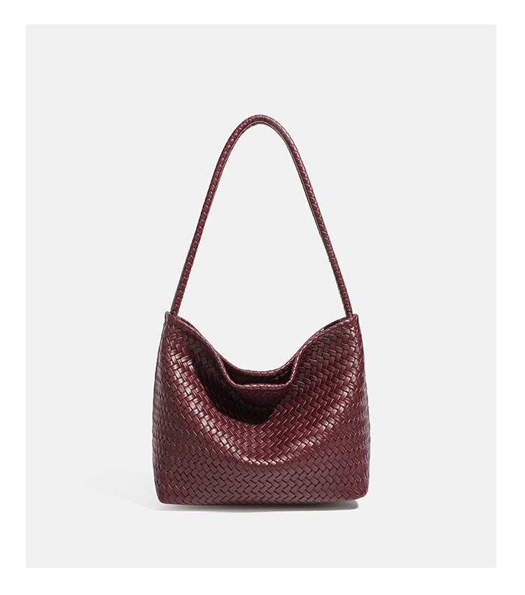 Woven leather-look hobo shoulder bag with braided strap and matching zip pouch, detail view 19