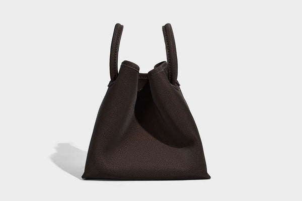 Small structured matte pebbled tote bag with twin top handles and removable zip pouch, detail view 20