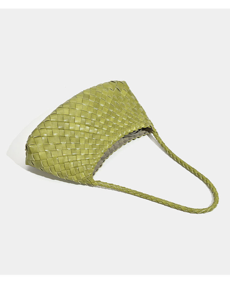 Soft woven shoulder bag with braided strap and drawstring top in olive green, detail view 9