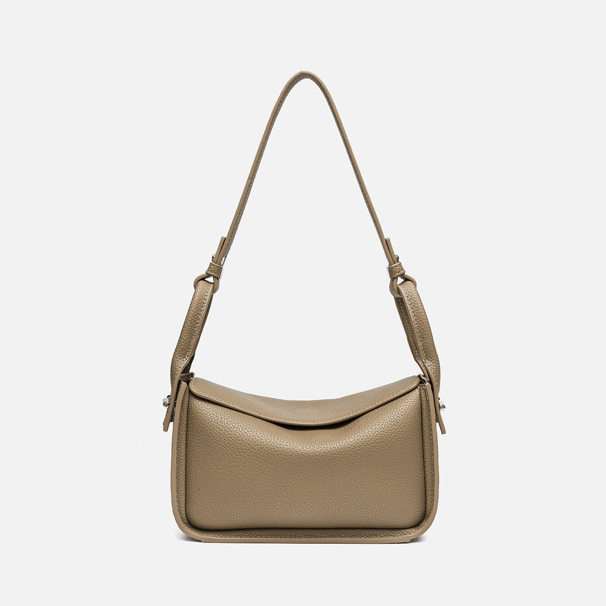 Structured pebble-grain flap shoulder bag with adjustable strap, detail view 8