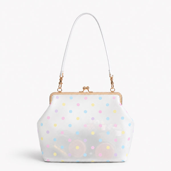Structured translucent pastel frame-clasp shoulder bag with gold-tone hinged ball clasp and slim top handle, detail view 21