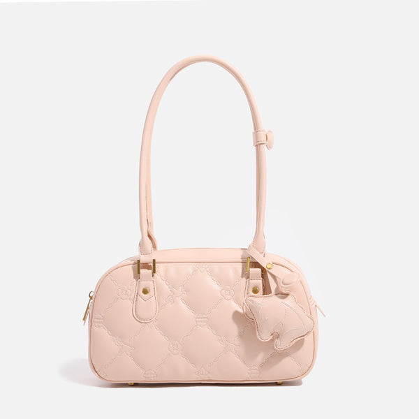 Small structured quilted leather-look zip shoulder bag with gold-tone hardware and adjustable strap, detail view 7