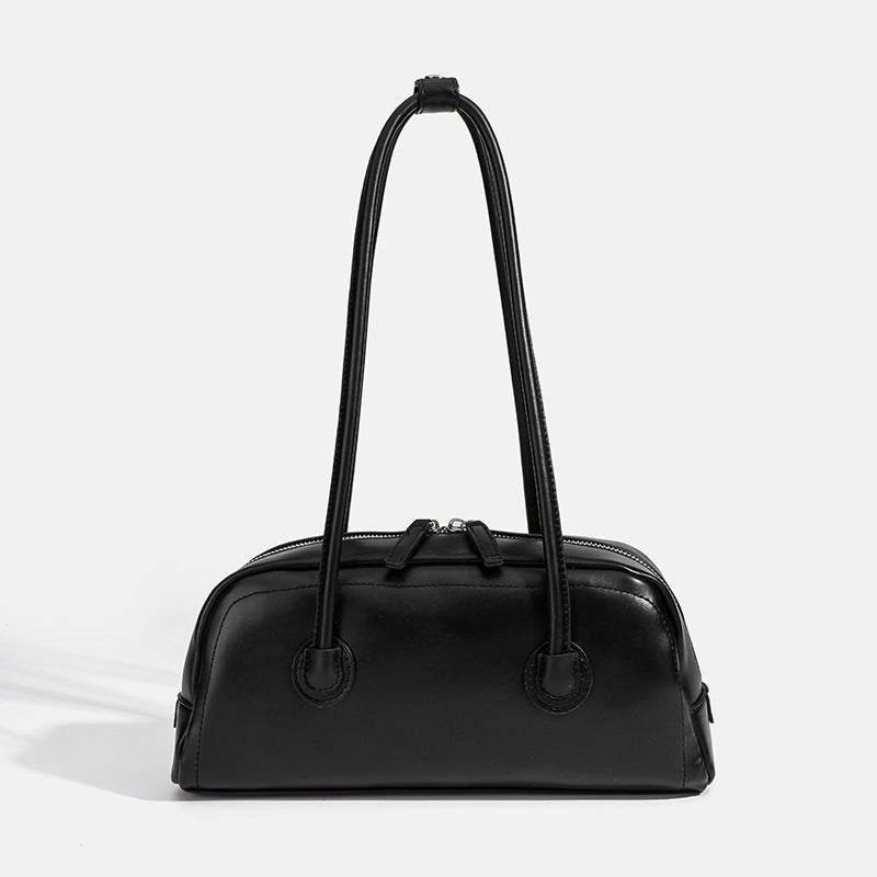 Strukturierte Boston-Schultertasche mit abgerundeter Rechteckform, Reißverschluss oben und zwei Trageriemen, Detailansicht 7