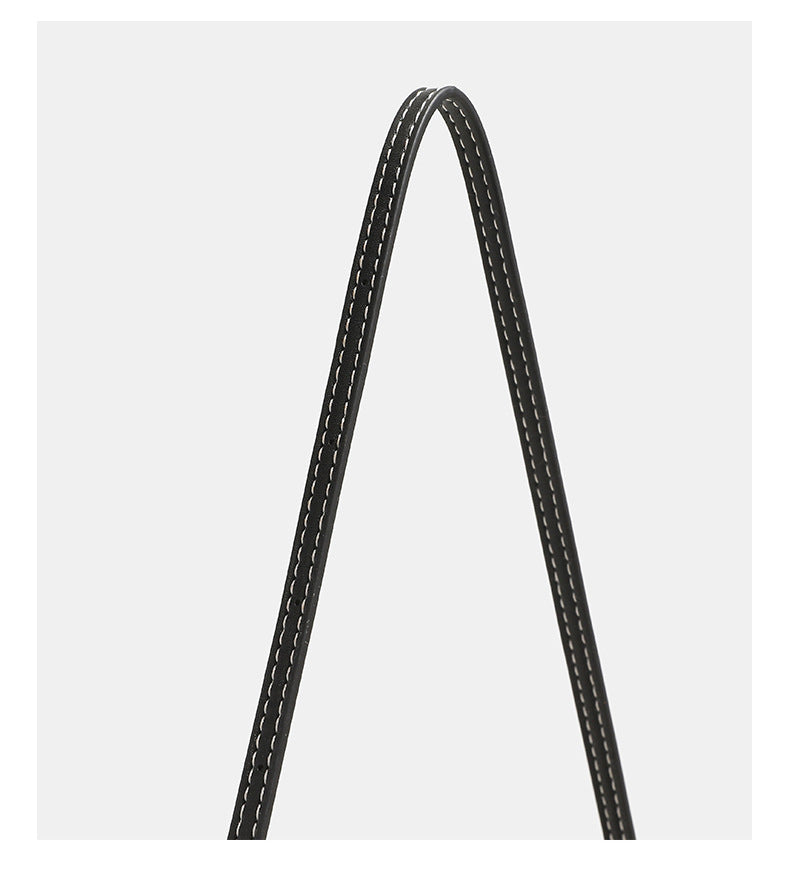 Compact crescent-shaped woven straw crossbody bag with black leather-look trim, top zip closure, and adjustable shoulder
