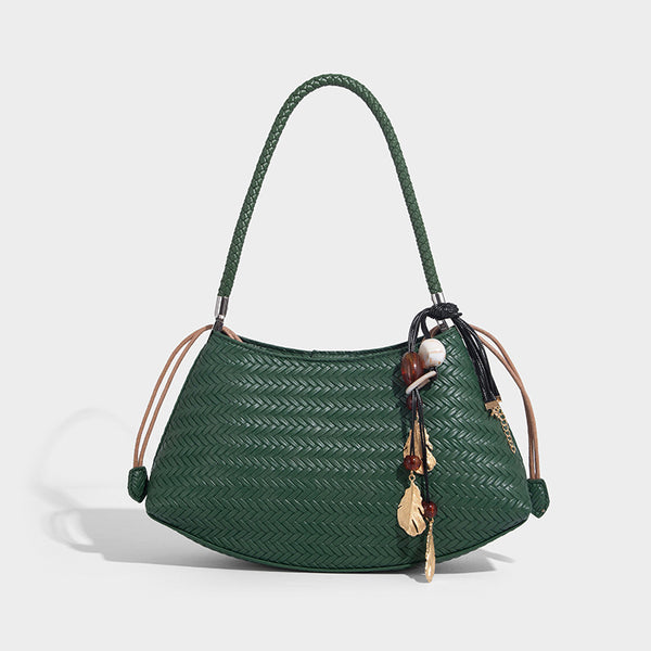 Woven leather-look hobo shoulder bag with braided strap and silver-tone hardware, detail view 11