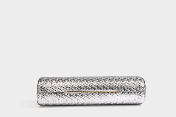 Strukturierte metallische Abend-Clutch mit gewebter Optik, geschwungenem goldfarbenem Kiss-Lock-Verschluss und abnehmbarem schmalem goldfarbenem Kettenriemen