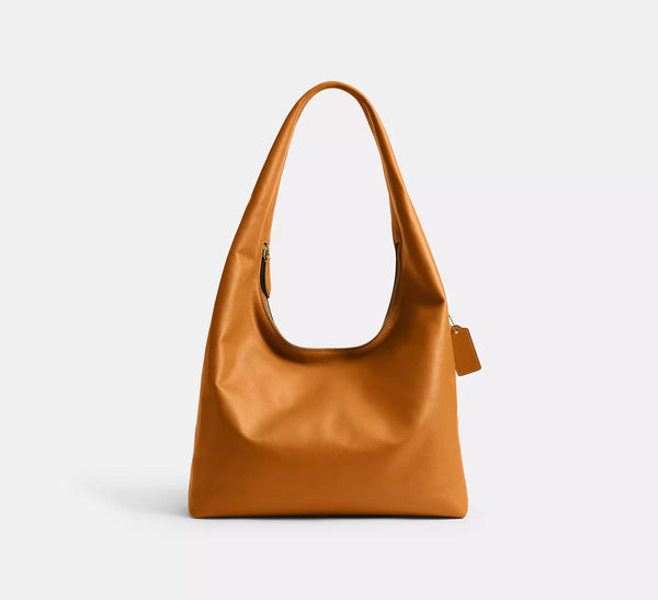 Große, weich fallende Hobo-Schultertasche in glatter Lederoptik mit breitem Riemen und goldfarbenem Reißverschluss, Detailansicht 8