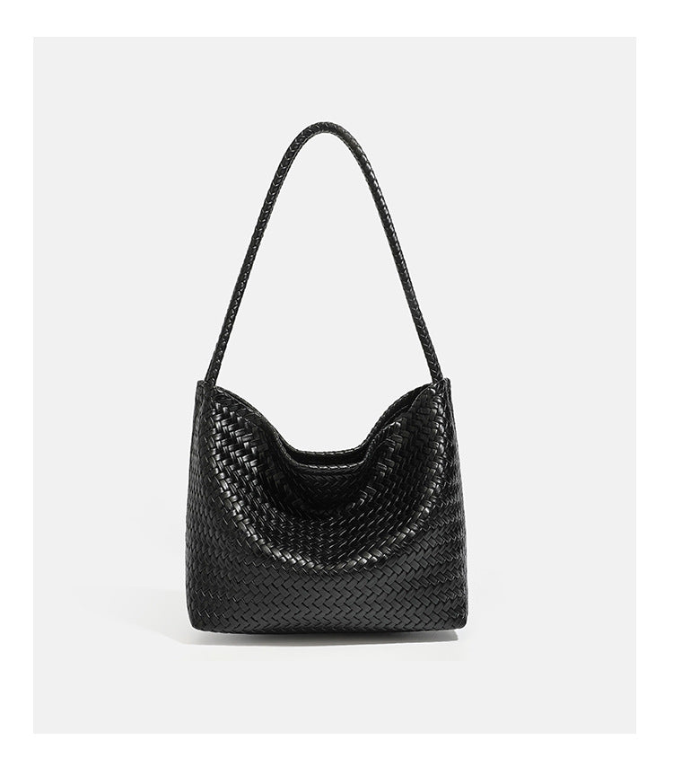 Woven leather-look hobo shoulder bag with braided strap and matching zip pouch, detail view 18