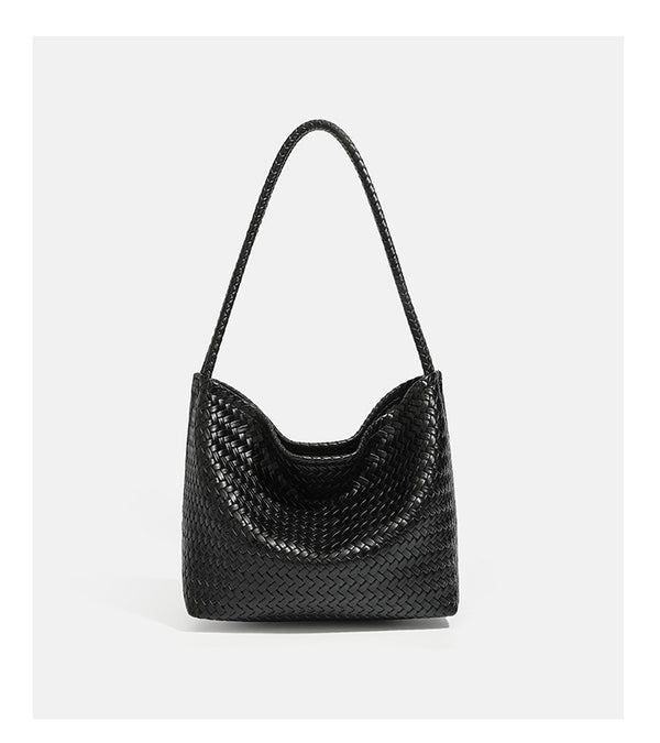 Woven leather-look hobo shoulder bag with braided strap and matching zip pouch, detail view 18