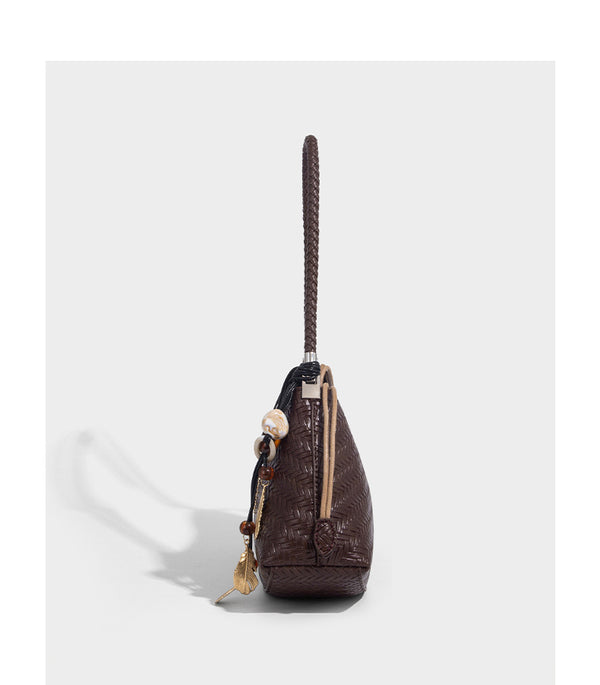Woven leather-look hobo shoulder bag with braided strap and silver-tone hardware, detail view 17