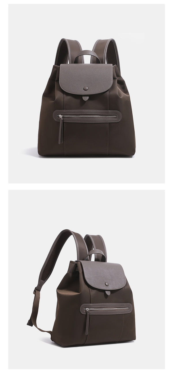 Structured flap backpack handbag with snap closure and front zip pocket, detail view 11