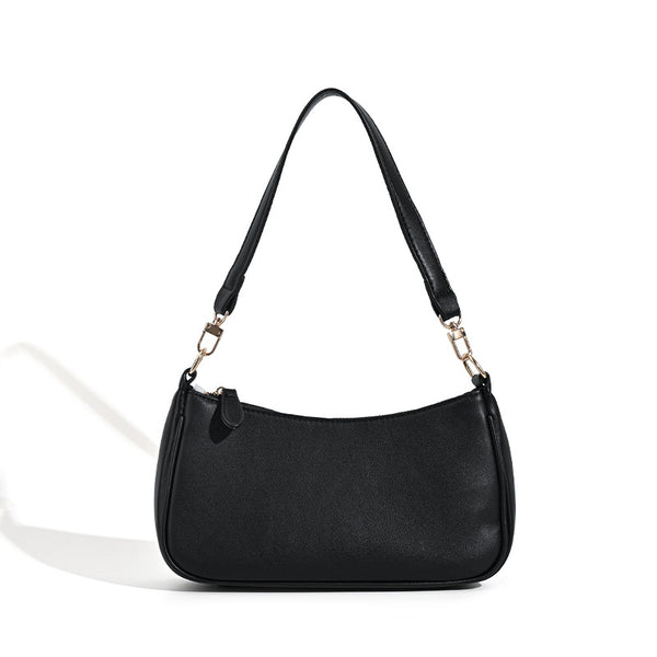 Kompakte Baguette-Schultertasche mit bogenförmiger Silhouette, strukturierter Oberfläche in Lederoptik und goldfarbenen Metalldetails, Detailansicht 5