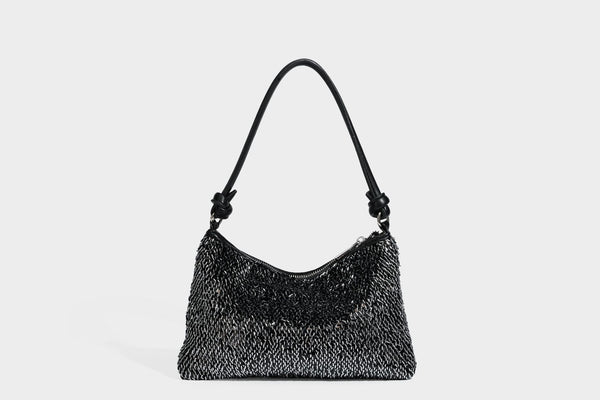 Small sequin hobo shoulder bag with knotted strap and zip closure, detail view 35