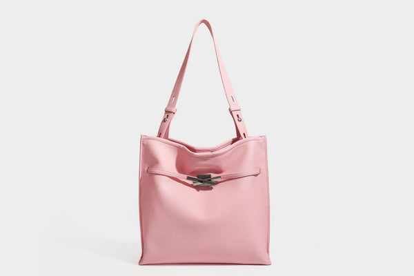 Pebbled leather-look tote bag with front toggle hardware and long shoulder strap, detail view 33