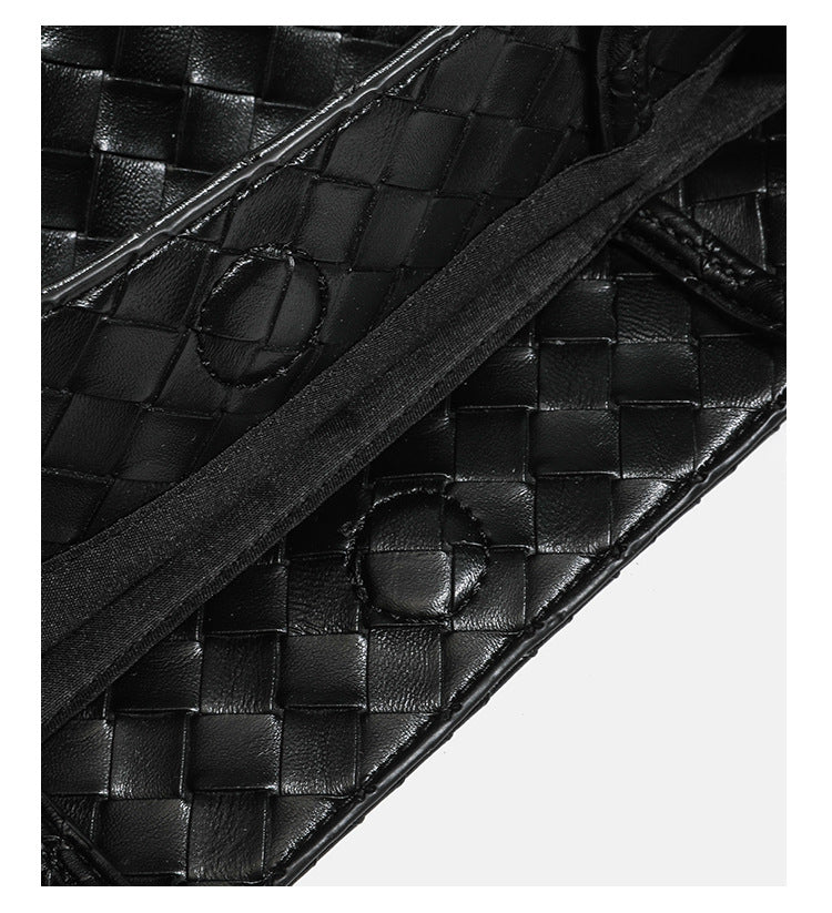 Glossy basket-weave leather-look shoulder tote bag with long braided straps and open top, detail view 20