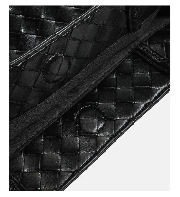 Glossy basket-weave leather-look shoulder tote bag with long braided straps and open top, detail view 20