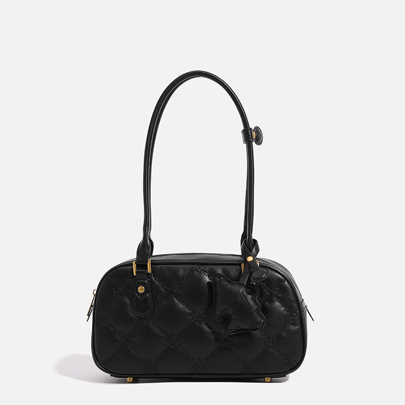 Small structured quilted leather-look zip shoulder bag with gold-tone hardware and adjustable strap, detail view 8