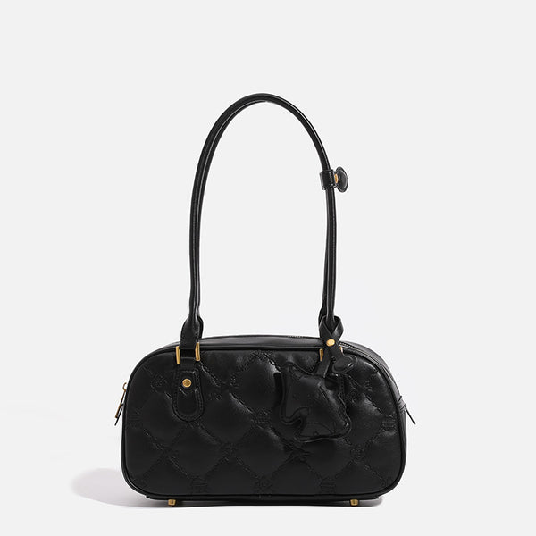 Small structured quilted leather-look zip shoulder bag with gold-tone hardware and adjustable strap, detail view 8