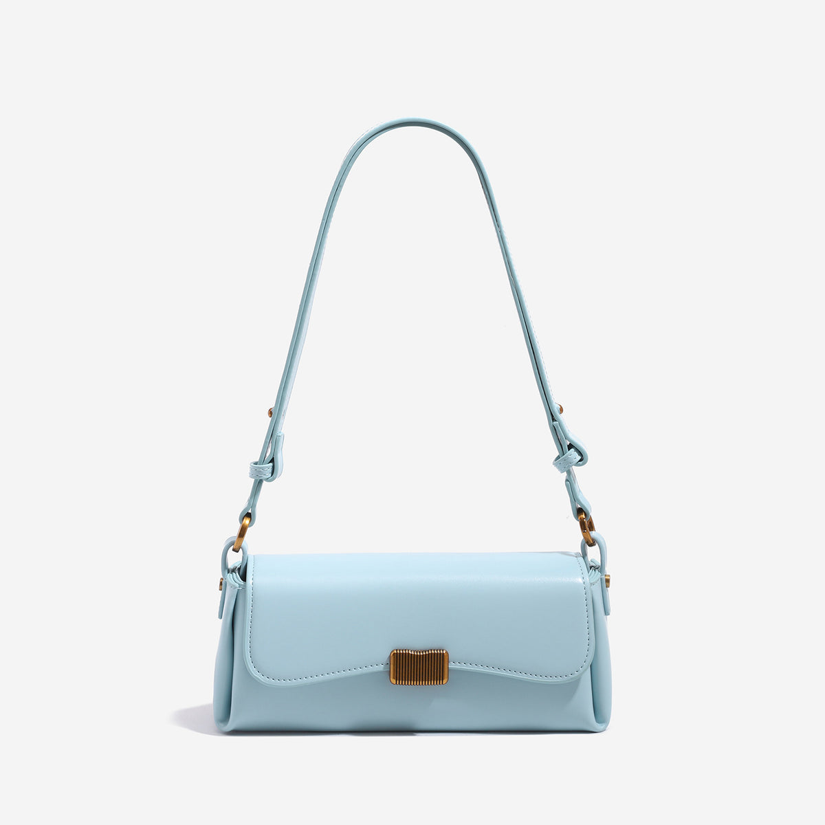 Structured leather-look baguette shoulder bag with gold-tone rectangular clasp and adjustable strap, detail view 8