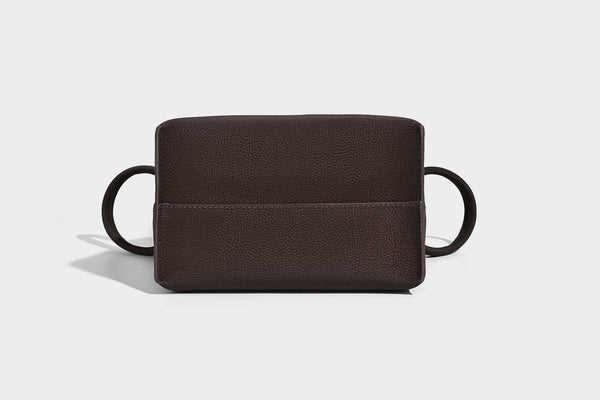 Small structured matte pebbled tote bag with twin top handles and removable zip pouch, detail view 22