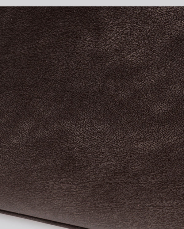 Structured dark brown flap satchel with gold-tone turn-lock hardware and detachable shoulder strap, detail view 23