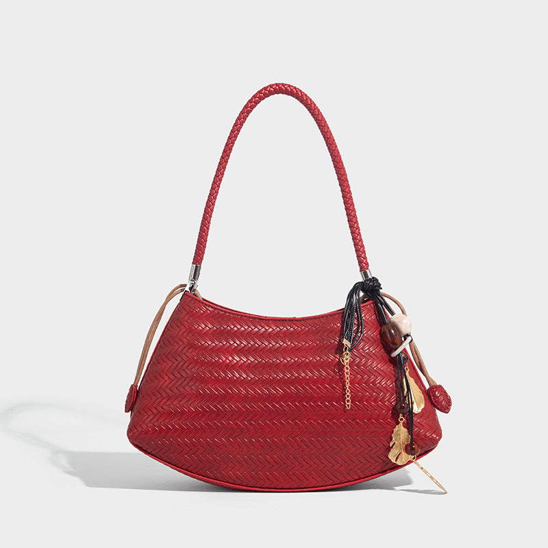 Woven leather-look hobo shoulder bag with braided strap and silver-tone hardware, detail view 10