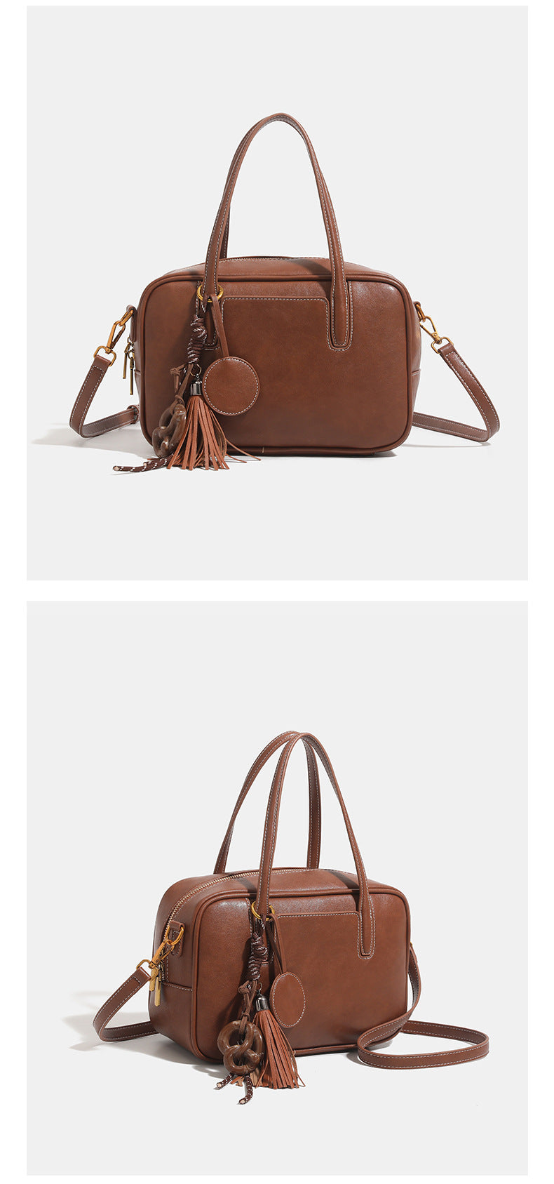 Strukturierte rechteckige Henkeltasche in Lederoptik mit zwei Tragegriffen, abnehmbarem Crossbody-Riemen, goldfarbenen Beschlägen und