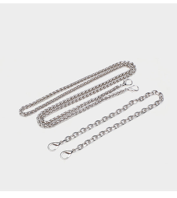 Small rectangular all-over rhinestone flap crossbody clutch bag with silver chain strap, detail view 15