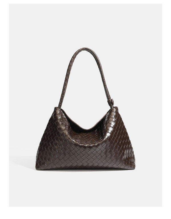 Slouchy woven leather-look hobo shoulder bag with braided strap and open top, detail view 8