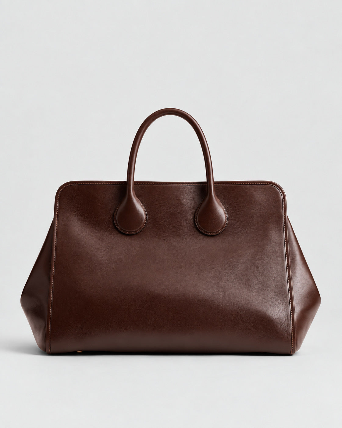 Structured leather-look tote bag with three gold-tone turn-lock closures and double rolled top handles, detail view 14