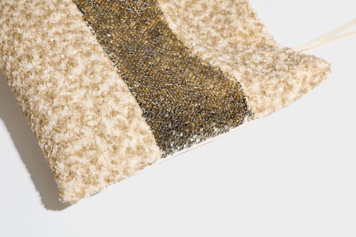 Soft rectangular sequin tote bag with colorblock metallic panels and long slim shoulder straps, detail view 34