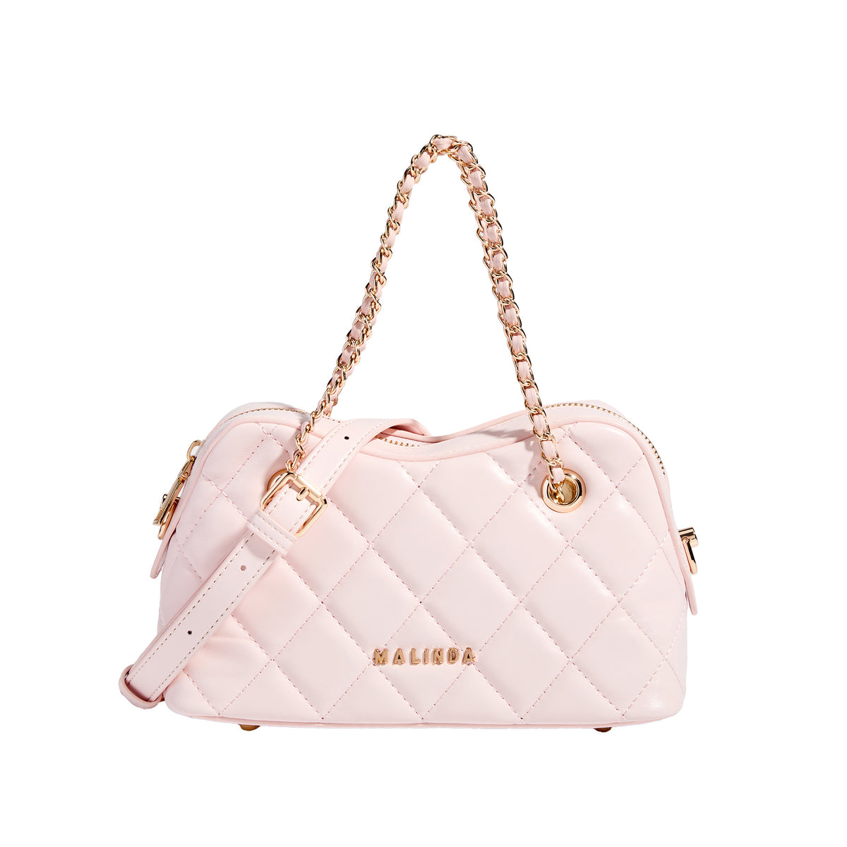 Diamond-quilted mini shoulder bag with gold-tone chain strap and top zip closure, detail view 5