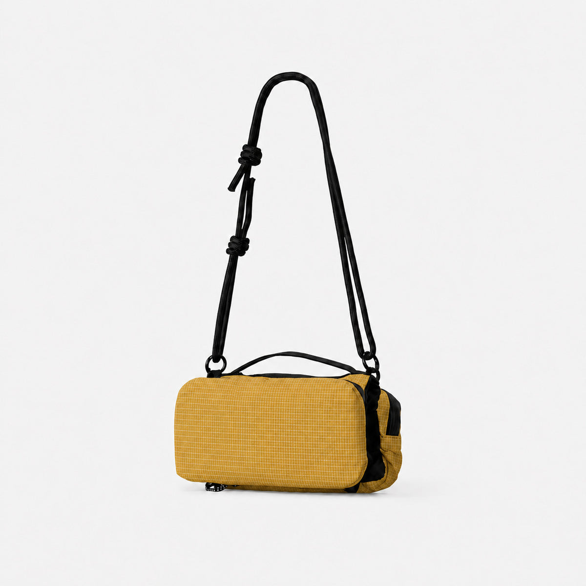 Kompakte, rechteckige Nylon-Crossbody-Bag mit Reißverschluss oben, geknotetem verstellbarem Schulterriemen und kurzem Tragegriff, Detailansicht 26