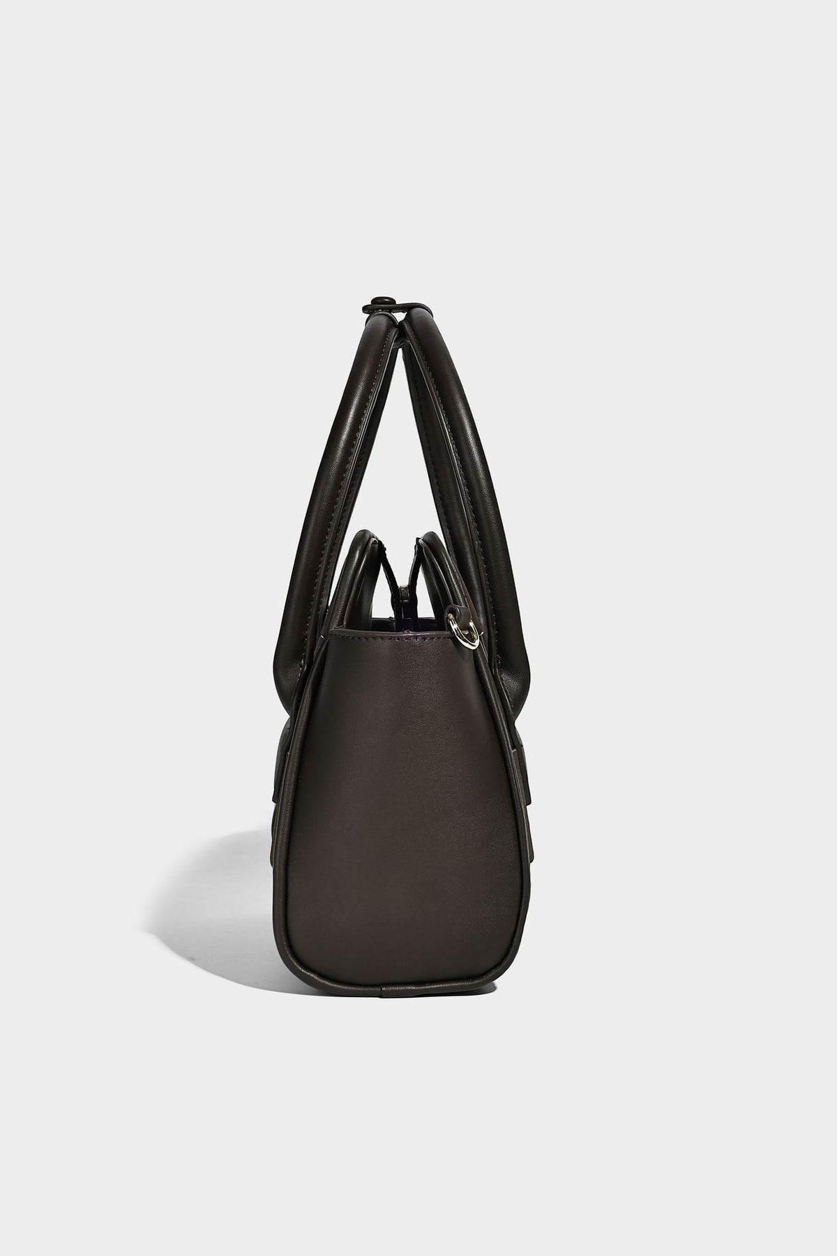 Small structured woven-panel mini tote bag with double top handles and detachable crossbody strap in matte leather-look