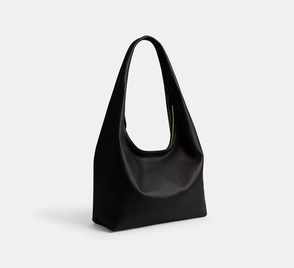 Große, lässig fallende Hobo-Schultertasche in glatter Lederoptik mit breitem Riemen und goldfarbenem Reißverschluss, Detailansicht 7