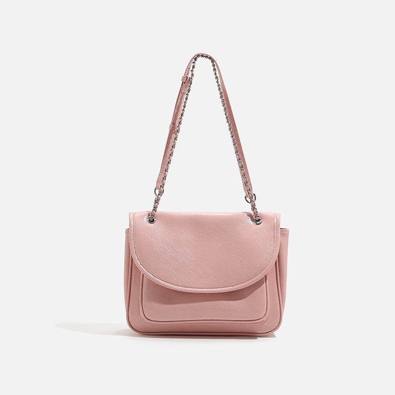Structured glossy leather-look flap shoulder bag with silver-tone chain strap, detail view 8
